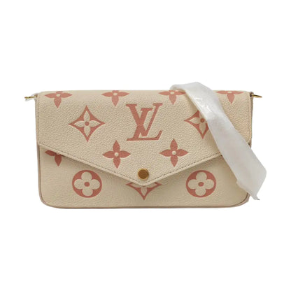 LOUIS VUITTON FÉLICIE Small White Leather Monogram Damier Ebene Crossbody Tote Shoulder Bag Golden Hardware Removable Shoulder Strap with Detachable Pocket-(SKU)-968236375