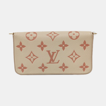 LOUIS VUITTON FÉLICIE Small White Leather Monogram Damier Ebene Crossbody Tote Shoulder Bag Golden Hardware Removable Shoulder Strap with Detachable Pocket-(SKU)-968236375