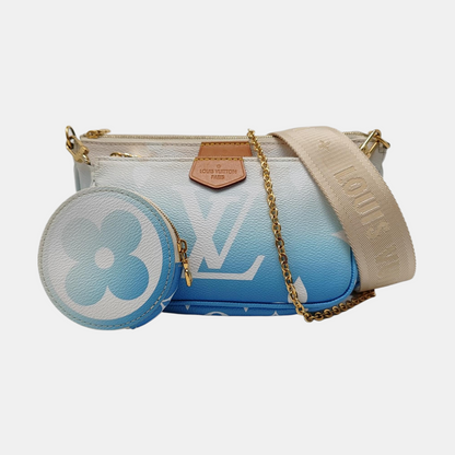 LOUIS VUITTON MULTI Blue Coated Canvas Monogram Five in One Crossbody Bag Shoulder Bag Gold Hardware Pockets 2 Removable Straps-(SKU)-968235817