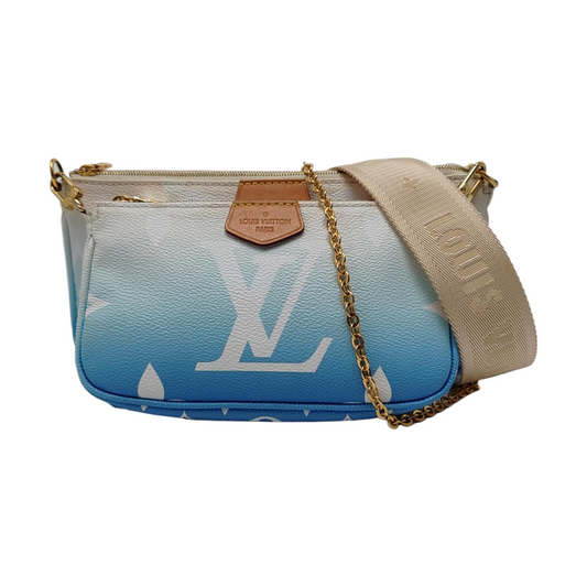 LOUIS VUITTON MULTI Blue Coated Canvas Monogram Five in One Crossbody Bag Shoulder Bag Gold Hardware Pockets 2 Removable Straps-(SKU)-968235817