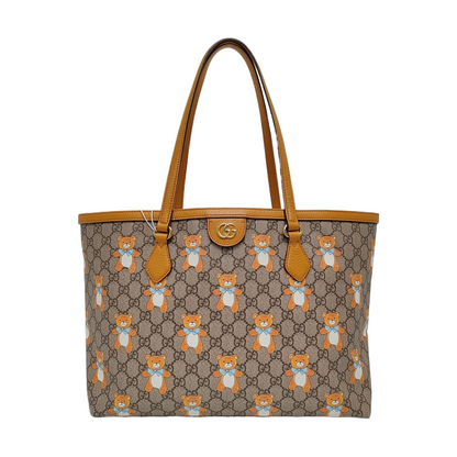 GUCCI Ophidia Medium Beige Coated Canvas Monogram Print Shoulder Bag Golden Hardware-(SKU)-968587936