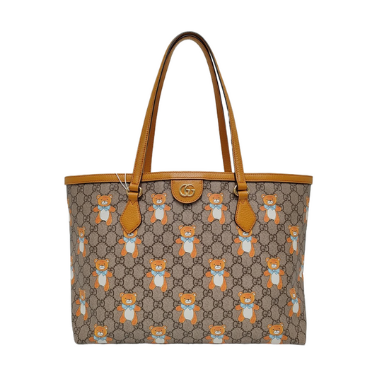 GUCCI Ophidia Medium Beige Coated Canvas Monogram Print Shoulder Bag Golden Hardware-(SKU)-968587936