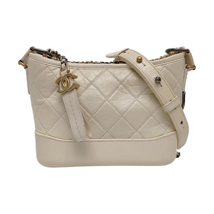 CHANEL GABRIELLE Small White Vintage Calfskin Quilted Chain Bag Crossbody Bag, Single Shoulder Bag, Gold and Silver Rhodium-Plated Hardware, 26 Clasp, Detachable Shoulder Strap-(SKU)-968499103