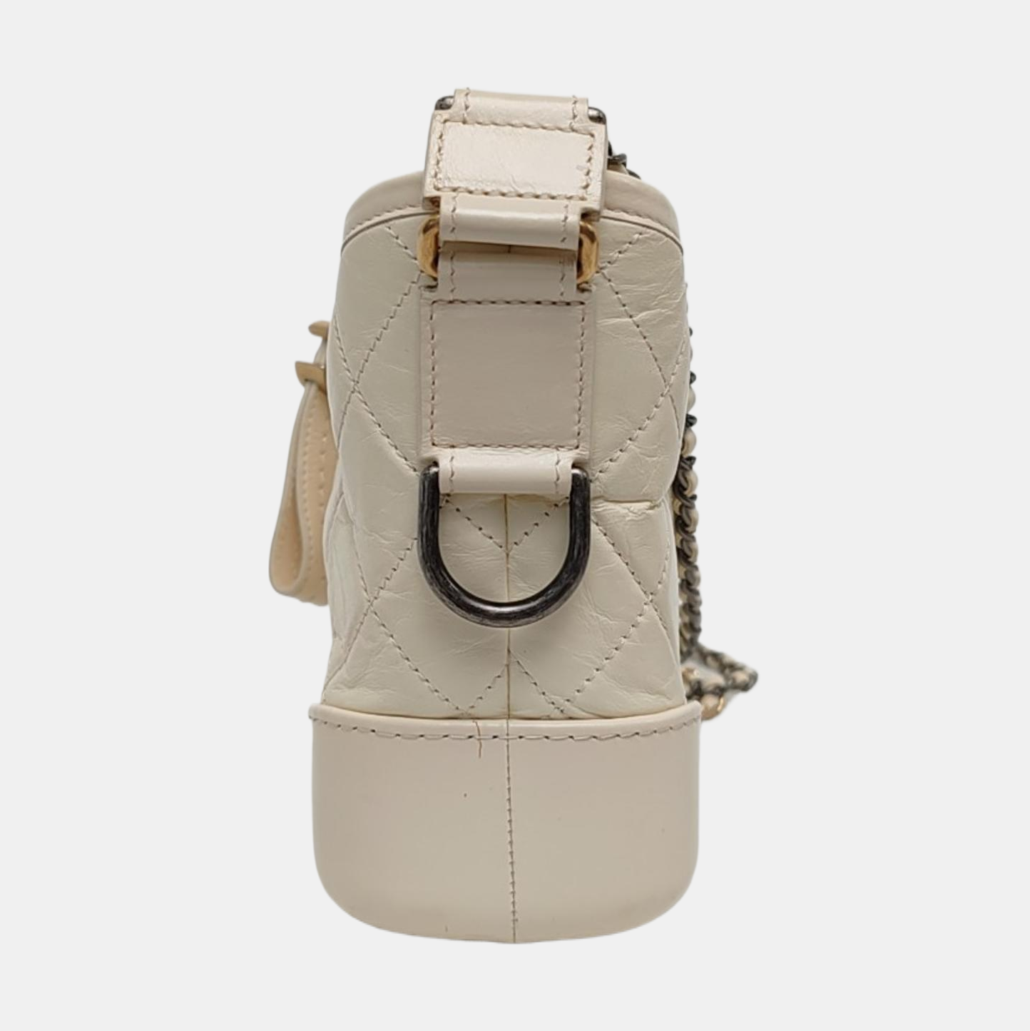 CHANEL GABRIELLE Small White Vintage Calfskin Quilted Chain Bag Crossbody Bag, Single Shoulder Bag, Gold and Silver Rhodium-Plated Hardware, 26 Clasp, Detachable Shoulder Strap-(SKU)-968499103