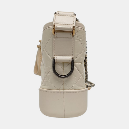 CHANEL GABRIELLE Small White Vintage Calfskin Quilted Chain Bag Crossbody Bag, Single Shoulder Bag, Gold and Silver Rhodium-Plated Hardware, 26 Clasp, Detachable Shoulder Strap-(SKU)-968499103