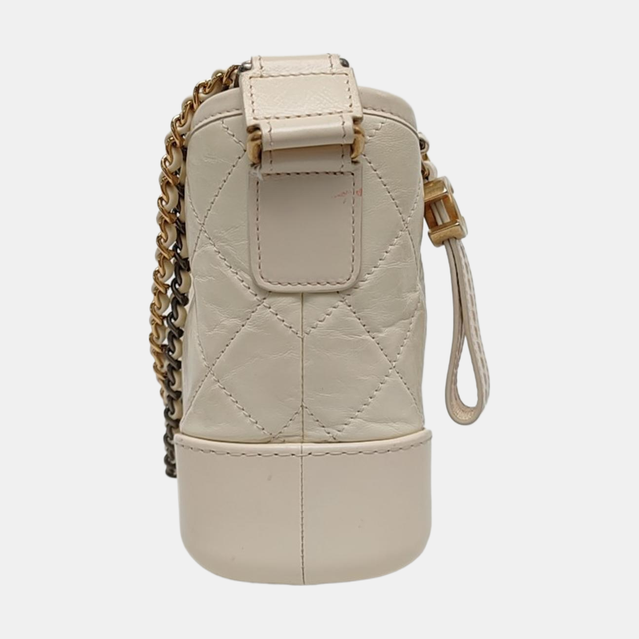 CHANEL GABRIELLE Small White Vintage Calfskin Quilted Chain Bag Crossbody Bag, Single Shoulder Bag, Gold and Silver Rhodium-Plated Hardware, 26 Clasp, Detachable Shoulder Strap-(SKU)-968499103