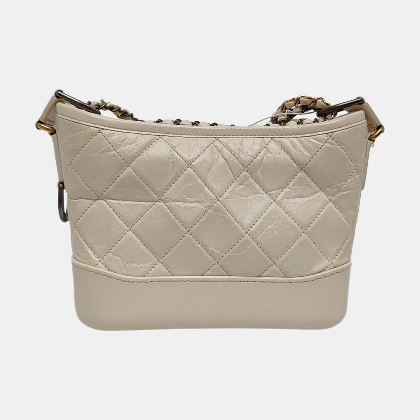 CHANEL GABRIELLE Small White Vintage Calfskin Quilted Chain Bag Crossbody Bag, Single Shoulder Bag, Gold and Silver Rhodium-Plated Hardware, 26 Clasp, Detachable Shoulder Strap-(SKU)-968499103