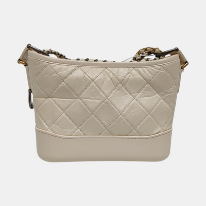 CHANEL GABRIELLE Small White Vintage Calfskin Quilted Chain Bag Crossbody Bag, Single Shoulder Bag, Gold and Silver Rhodium-Plated Hardware, 26 Clasp, Detachable Shoulder Strap-(SKU)-968499103