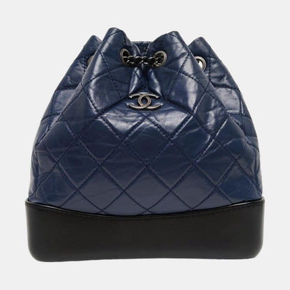CHANEL GABRIELLE Small Dark Blue Calfskin Quilted Bag Backpack with Mixed Hardware 26 Compartments-(SKU)-968115446