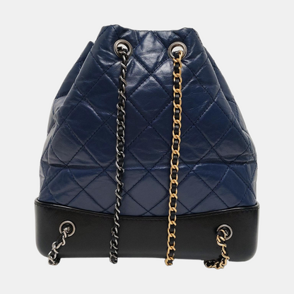 CHANEL GABRIELLE Small Dark Blue Calfskin Quilted Bag Backpack with Mixed Hardware 26 Compartments-(SKU)-968115446