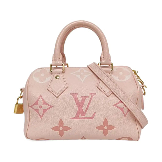 LOUIS VUITTON SPEEDY 20 Pink Calfskin Monogram Boston Bag Single Shoulder Bag Handbag Crossbody Bag Detachable Strap-(SKU)-968552559