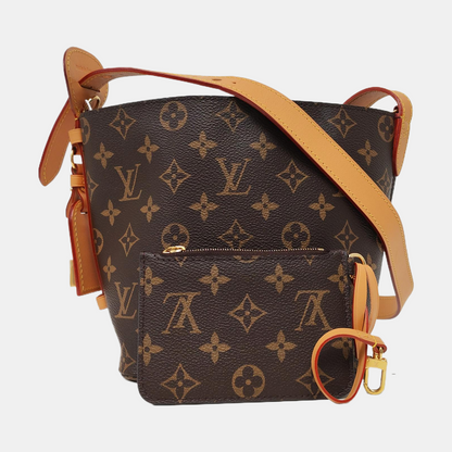 LOUIS VUITTON ALL IN Small Size Brown Coated Canvas Monogram Crossbody Shoulder Bag with Gold Hardware Removable Shoulder Strap-(SKU)-968721073