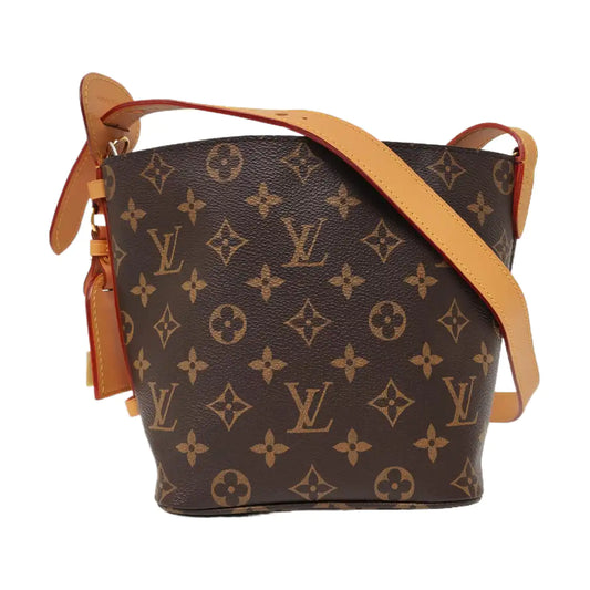 LOUIS VUITTON ALL IN Small Size Brown Coated Canvas Monogram Crossbody Shoulder Bag with Gold Hardware Removable Shoulder Strap-(SKU)-968721073