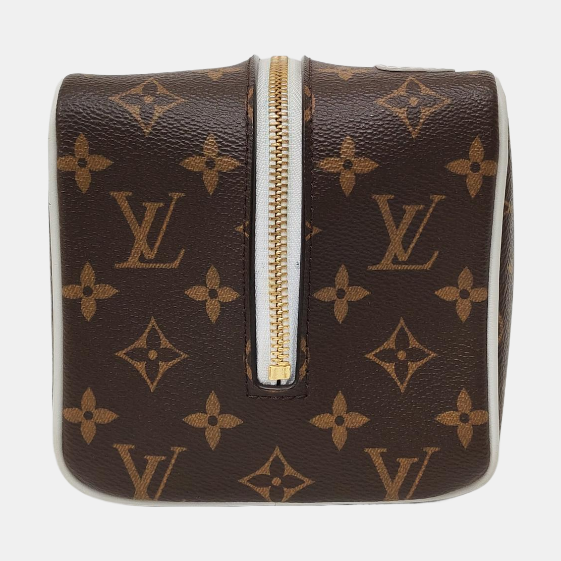 LOUIS VUITTON CLOAKROOM DOPP KIT Brown Coated Canvas Monogram Travel Bag Golden Hardware-(SKU)-968510986
