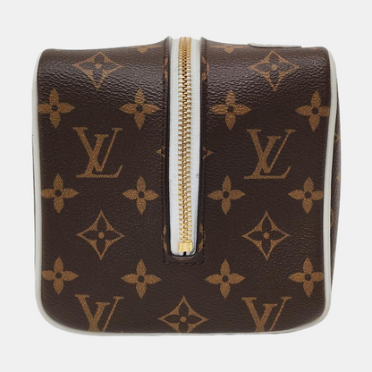 LOUIS VUITTON CLOAKROOM DOPP KIT Brown Coated Canvas Monogram Travel Bag Golden Hardware-(SKU)-968510986