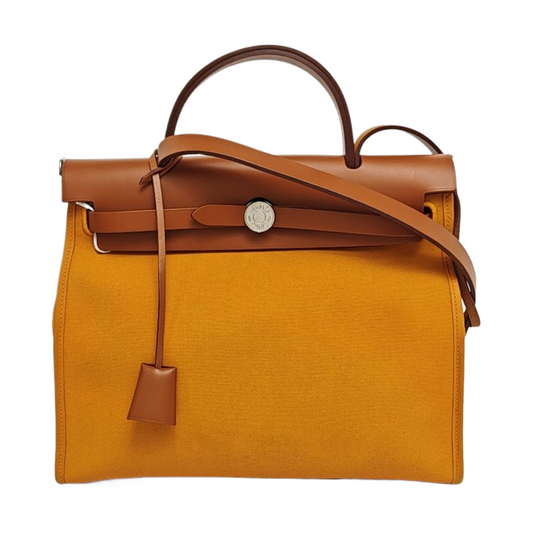 HERMÈS Herbag 31 Sun Yellow Canvas Shoulder Bag Tote Bag Crossbody Bag Silver Hardware C Removable Shoulder Strap-(SKU)-968658898
