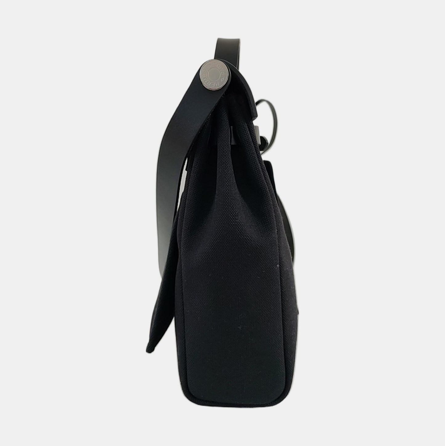 HERMÈS Herbag 35 black canvas shoulder bag silver hardware B detachable shoulder strap-(SKU)-968368535