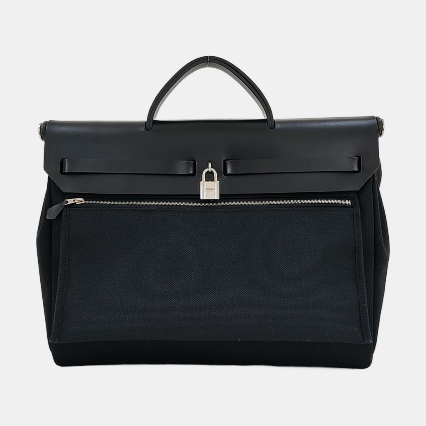 HERMÈS Herbag 35 black canvas shoulder bag silver hardware B detachable shoulder strap-(SKU)-968368535