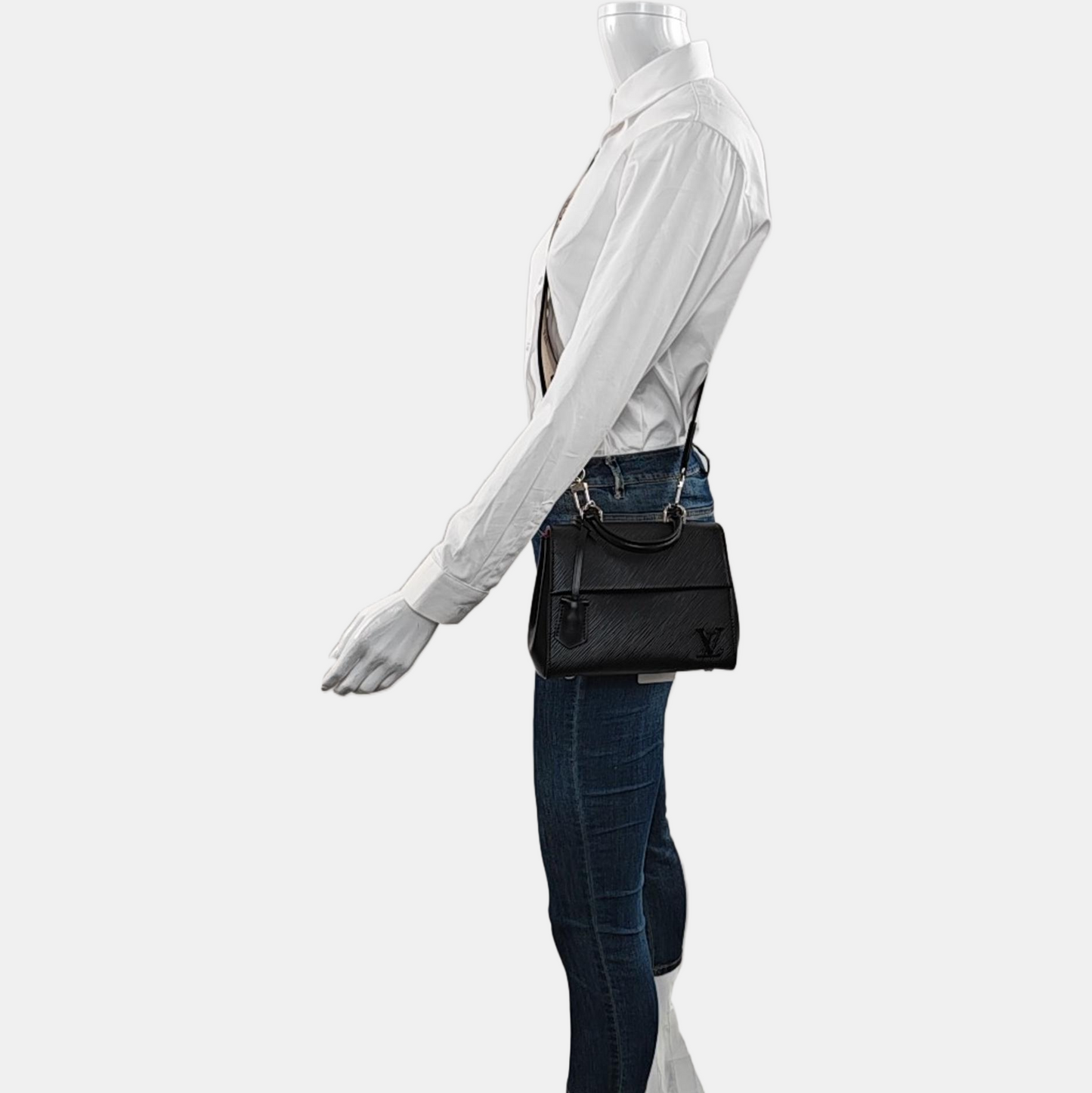 LOUIS VUITTON CLUNY Mini Black EPI Leather Wave Pattern Cluny Shoulder Bag Crossbody Handbag with Silver Hardware and Removable Strap-(SKU)-968561180