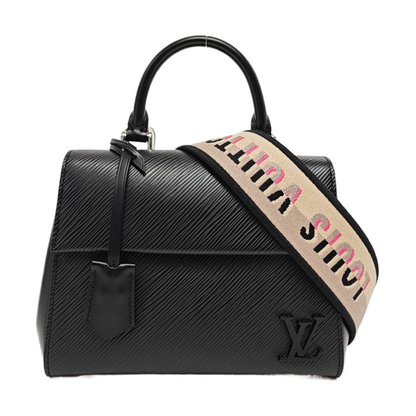 LOUIS VUITTON CLUNY Mini Black EPI Leather Wave Pattern Cluny Shoulder Bag Crossbody Handbag with Silver Hardware and Removable Strap-(SKU)-968561180