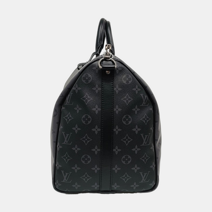 LOUIS VUITTON KEEPALL 50 Grey Coated Canvas Monogram Shoulder Bag Tote Crossbody Bag Silver Hardware Removable Shoulder Strap-(SKU)-967622018