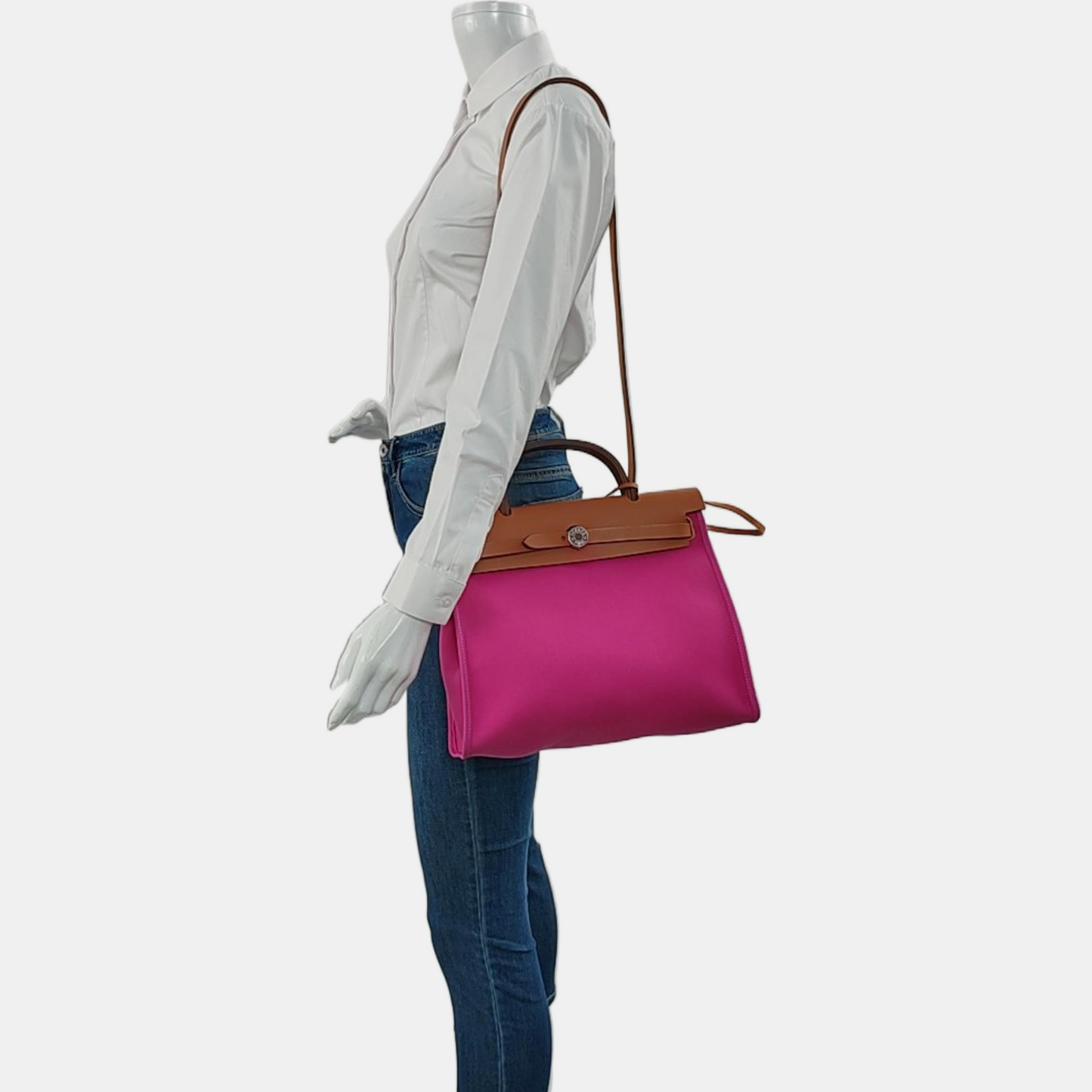 HERMÈS Herbag 31 Magnolia Pink Canvas Shoulder Bag, Tote, and Crossbody with Silver Hardware Z, Detachable Strap-(SKU)-968659072