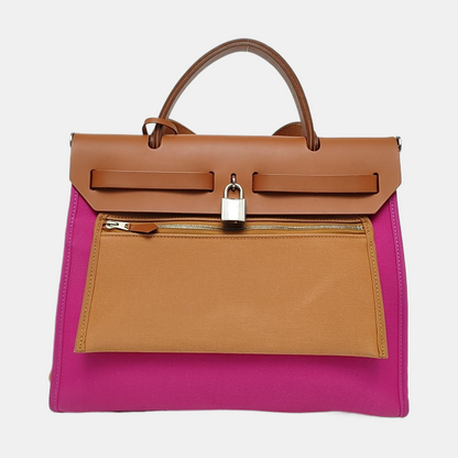 HERMÈS Herbag 31 Magnolia Pink Canvas Shoulder Bag, Tote, and Crossbody with Silver Hardware Z, Detachable Strap-(SKU)-968659072