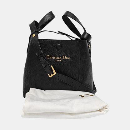 DIOR CD Signature Small Black Leather Crossbody Bag with Gold Hardware and Removable Strap-(SKU)-968313173