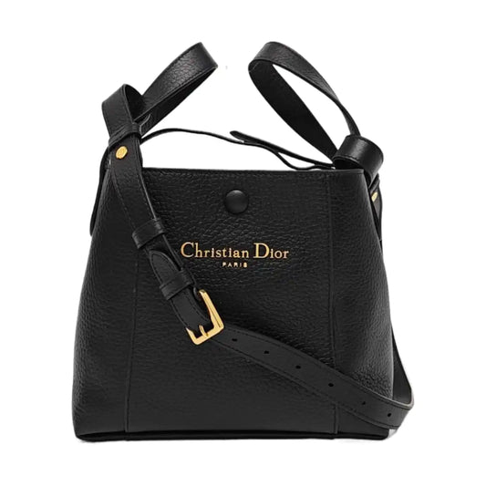 DIOR CD Signature Small Black Leather Crossbody Bag with Gold Hardware and Removable Strap-(SKU)-968313173