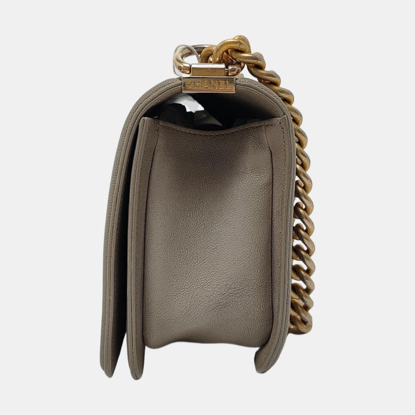 CHANEL BOY CHANEL Medium Size Grey Quilted Calfskin Shoulder Bag, Crossbody Bag with Detachable Strap-(SKU)-968745714