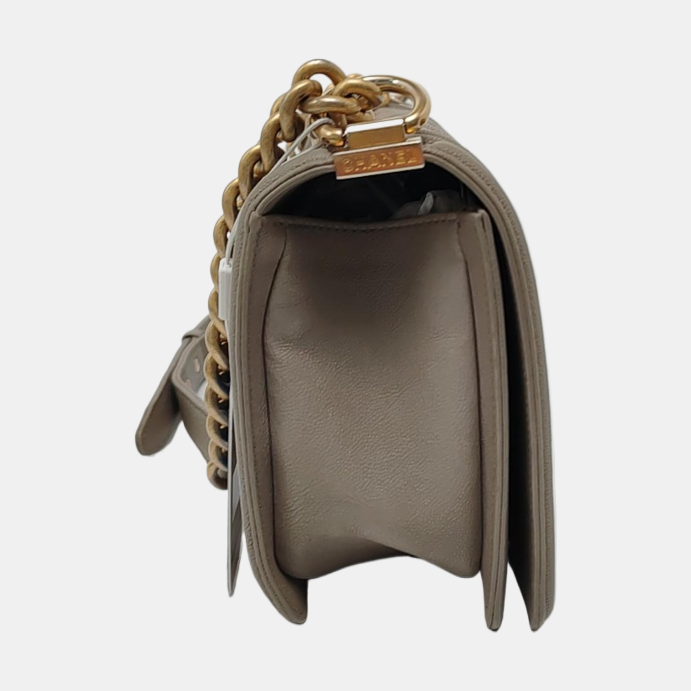 CHANEL BOY CHANEL Medium Size Grey Quilted Calfskin Shoulder Bag, Crossbody Bag with Detachable Strap-(SKU)-968745714
