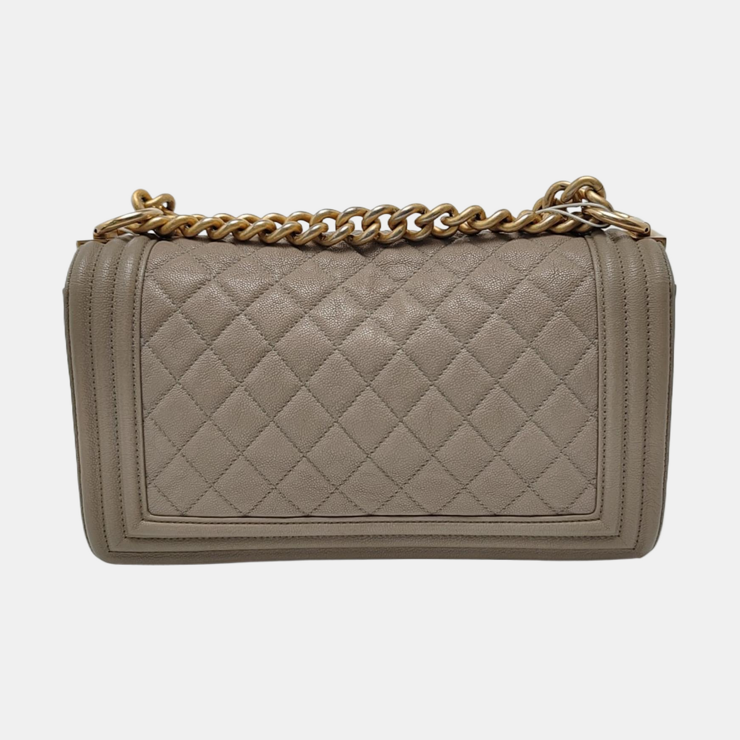 CHANEL BOY CHANEL Medium Size Grey Quilted Calfskin Shoulder Bag, Crossbody Bag with Detachable Strap-(SKU)-968745714