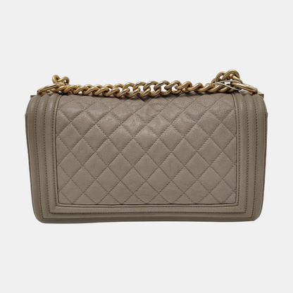 CHANEL BOY CHANEL Medium Size Grey Quilted Calfskin Shoulder Bag, Crossbody Bag with Detachable Strap-(SKU)-968745714