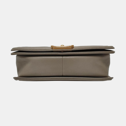 CHANEL BOY CHANEL Medium Size Grey Quilted Calfskin Shoulder Bag, Crossbody Bag with Detachable Strap-(SKU)-968745714