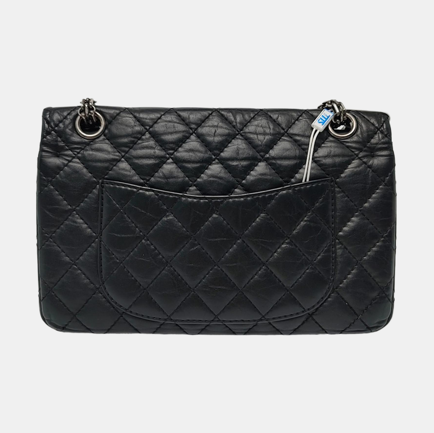 CHANEL 2.55 Small Black Leather Quilted Chain Shoulder Bag with Palladium Hardware, 13 Clasps-(SKU)-968740312