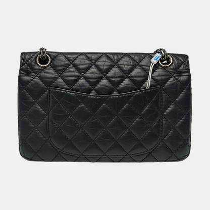 CHANEL 2.55 Small Black Leather Quilted Chain Shoulder Bag with Palladium Hardware, 13 Clasps-(SKU)-968740312