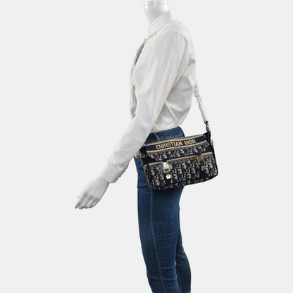 DIOR Diorcamp small size deep blue canvas with Monogram embossed pattern shoulder bag, crossbody bag, handbag with gold hardware and detachable strap-(SKU)-968891802