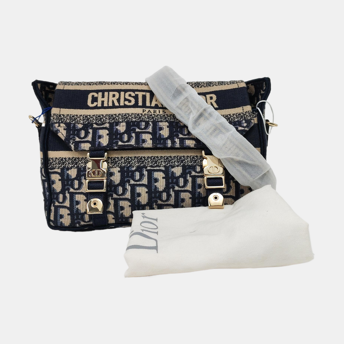 DIOR Diorcamp small size deep blue canvas with Monogram embossed pattern shoulder bag, crossbody bag, handbag with gold hardware and detachable strap-(SKU)-968891802