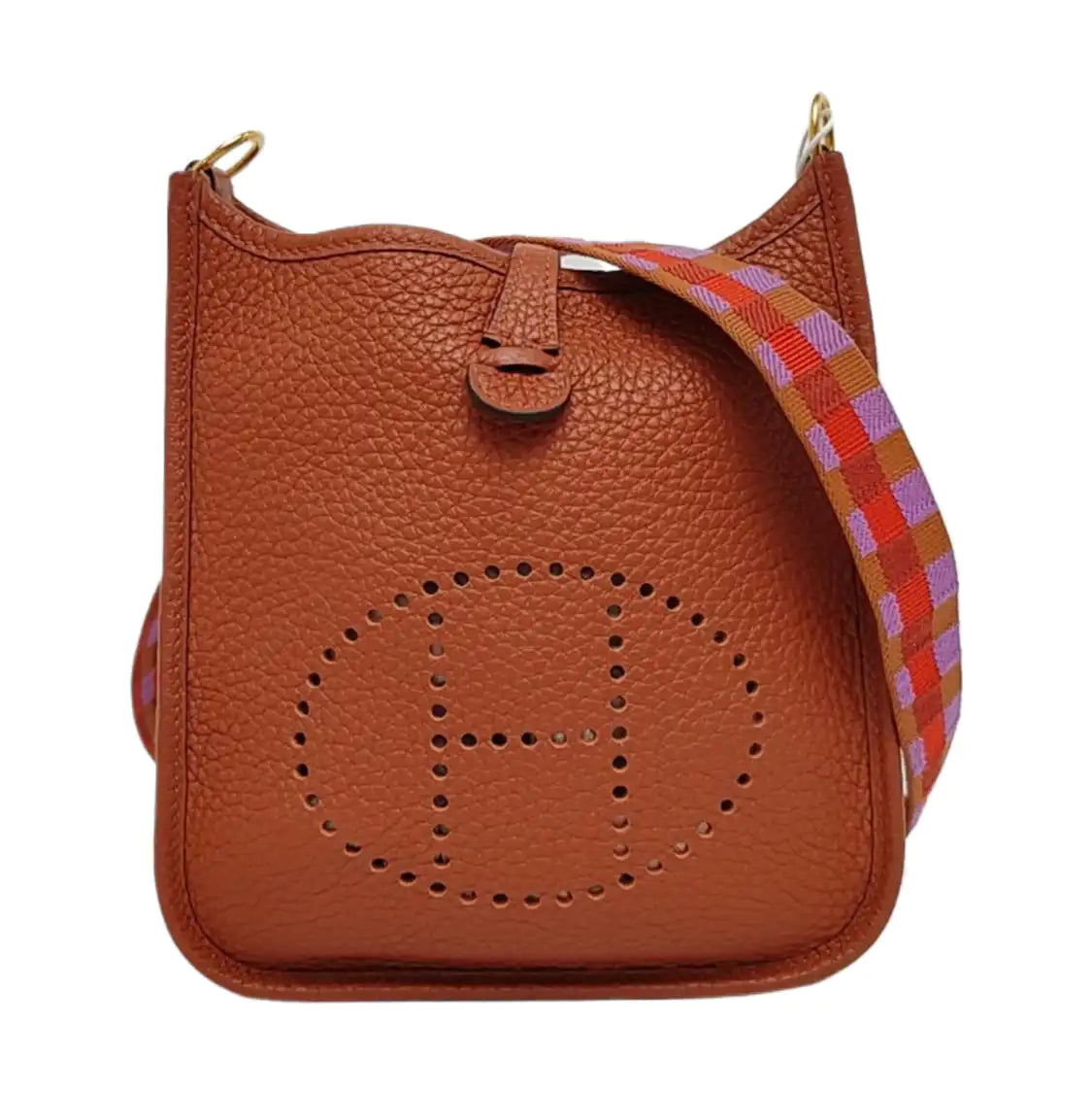 HERMÈS Evelyne TPM Pumpkin Color Clemence Leather Cutout Evelyne Shoulder Bag Golden Hardware U Engraved Removable Shoulder Strap Complete Accessories-(SKU)-968679706