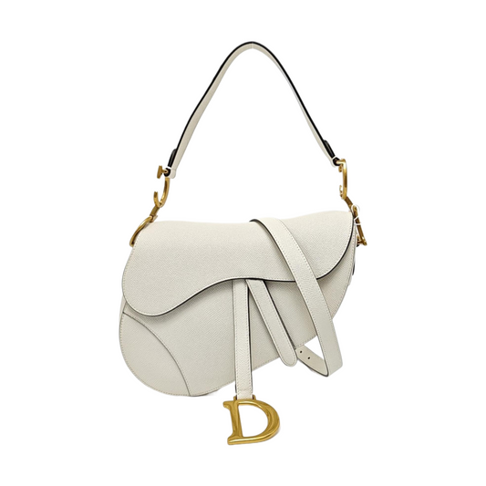 DIOR Saddle Small White Leather Saddle Bag with Gold Hardware, Removable Strap-(SKU)-968234985