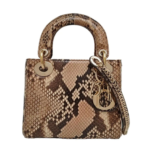 DIOR Lady Dior Mini Rose Gold Snake Skin Diana Bag Shoulder Bag Tote Bag Crossbody Bag Golden Hardware Removable Strap-(SKU)-968868076