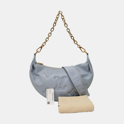 LOUIS VUITTON OVER THE MOON Small Size Blue Leather Monogram Embossed Dumpling Bag Shoulder Bag Crossbody Bag Handbag Detachable Strap Golden Hardware-(SKU)-968608135