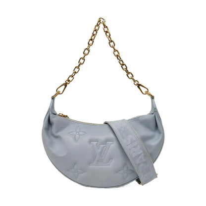 LOUIS VUITTON OVER THE MOON Small Size Blue Leather Monogram Embossed Dumpling Bag Shoulder Bag Crossbody Bag Handbag Detachable Strap Golden Hardware-(SKU)-968608135