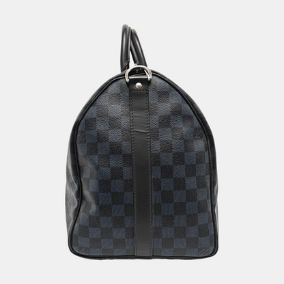 LOUIS VUITTON KEEPALL 45 Blue Coated Canvas Monogram Chessboard Boston Bag with Removable Strap-(SKU)-968524885