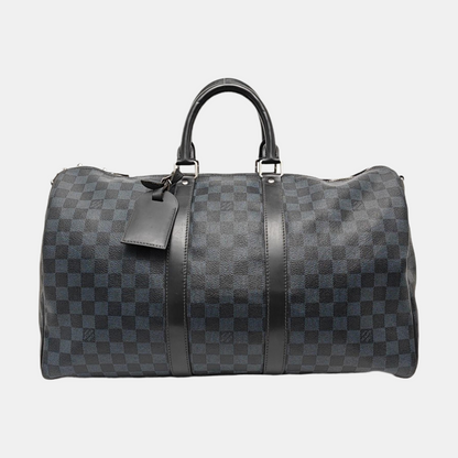 LOUIS VUITTON KEEPALL 45 Blue Coated Canvas Monogram Chessboard Boston Bag with Removable Strap-(SKU)-968524885