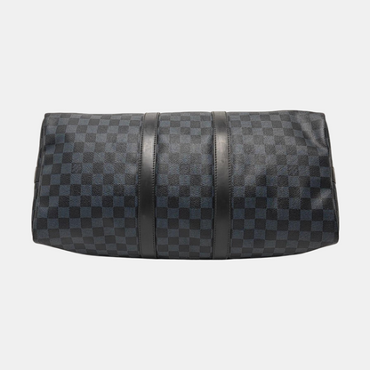 LOUIS VUITTON KEEPALL 45 Blue Coated Canvas Monogram Chessboard Boston Bag with Removable Strap-(SKU)-968524885