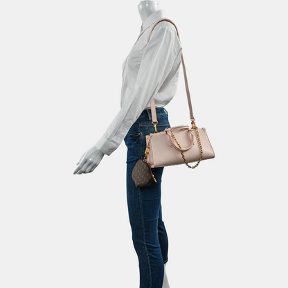 LOUIS VUITTON ONTHEGO small size pink leather Monogram shoulder bag with gold hardware and 2 detachable straps-(SKU)-968753925