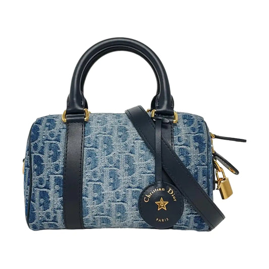 DIOR Groove 16 Blue Canvas Monogram Quilted Crossbody Shoulder Bag with Gold Hardware, Detachable Strap-(SKU)-968643739