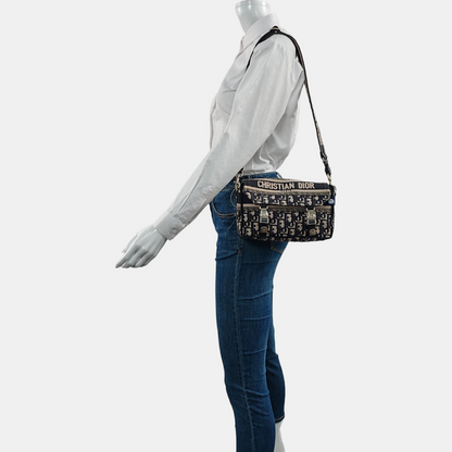 DIOR Diorcamp small size deep blue canvas with Monogram embossed pattern shoulder bag, crossbody bag, handbag with gold hardware and detachable strap-(SKU)-968753549