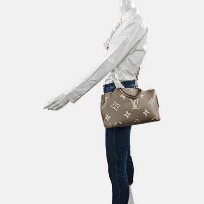 LOUIS VUITTON PALAIS Small Elephant Grey Leather Monogram Damier Ebene Shoulder Bag Tote Bag Crossbody Golden Hardware Removable Shoulder Strap-(SKU)-968594862